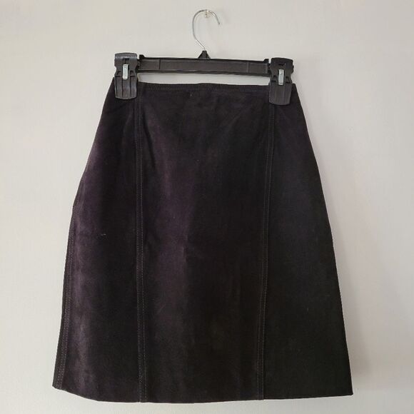 Vintage Split End Genuine Leather Elegant Black Mini A-Line Skirt 3/4 - Picture 1 of 12